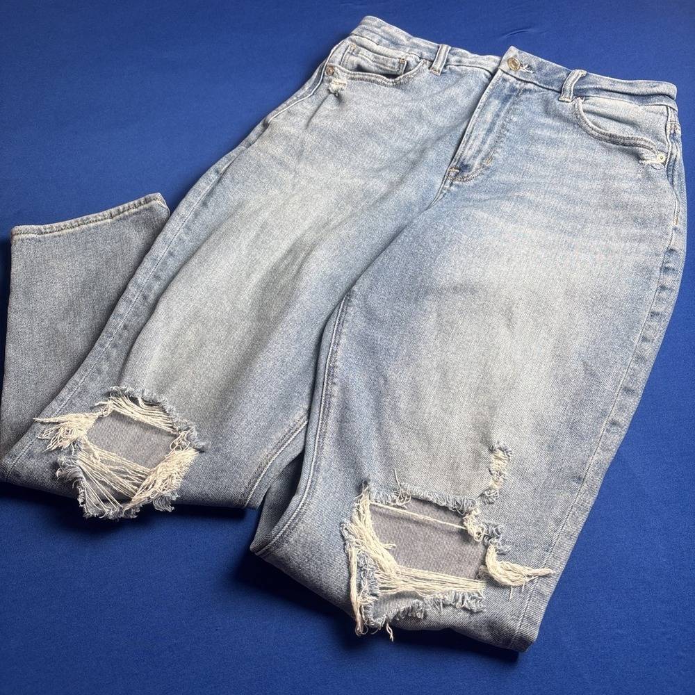 American Eagle woman's mom jeans Sz 10 distressed denim Faded Retro Stretch